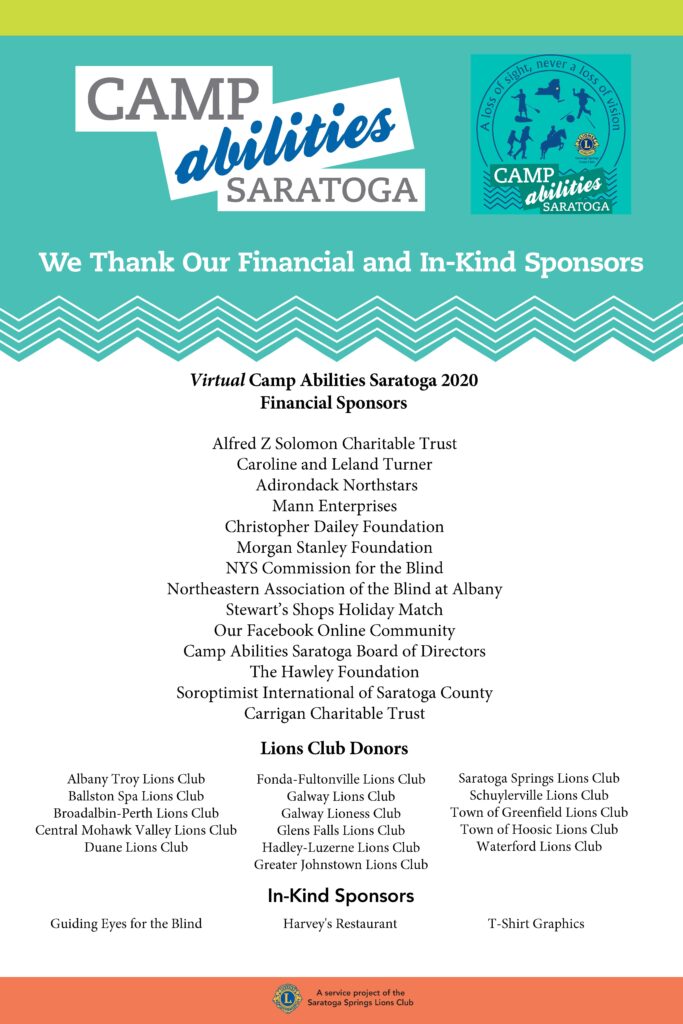 List of supporters for the 2020 Virtual Camp Abilities Saratoga camp